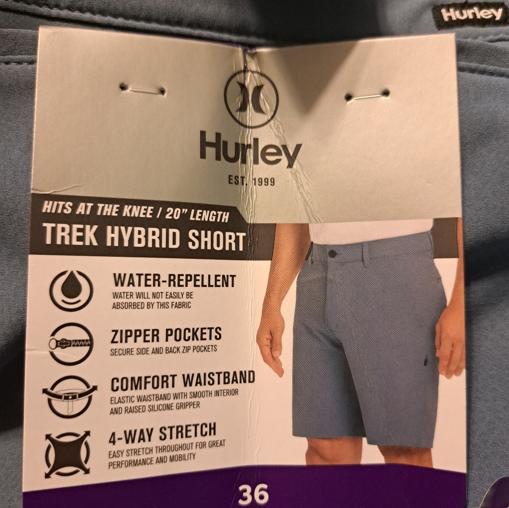 Mens Hurley Trek Hybrid Shorts Blue 20" Length Size 36 - Picture 6 of 13